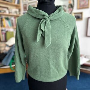 Vintage Sage Green Tie-Neck Women's Sweater